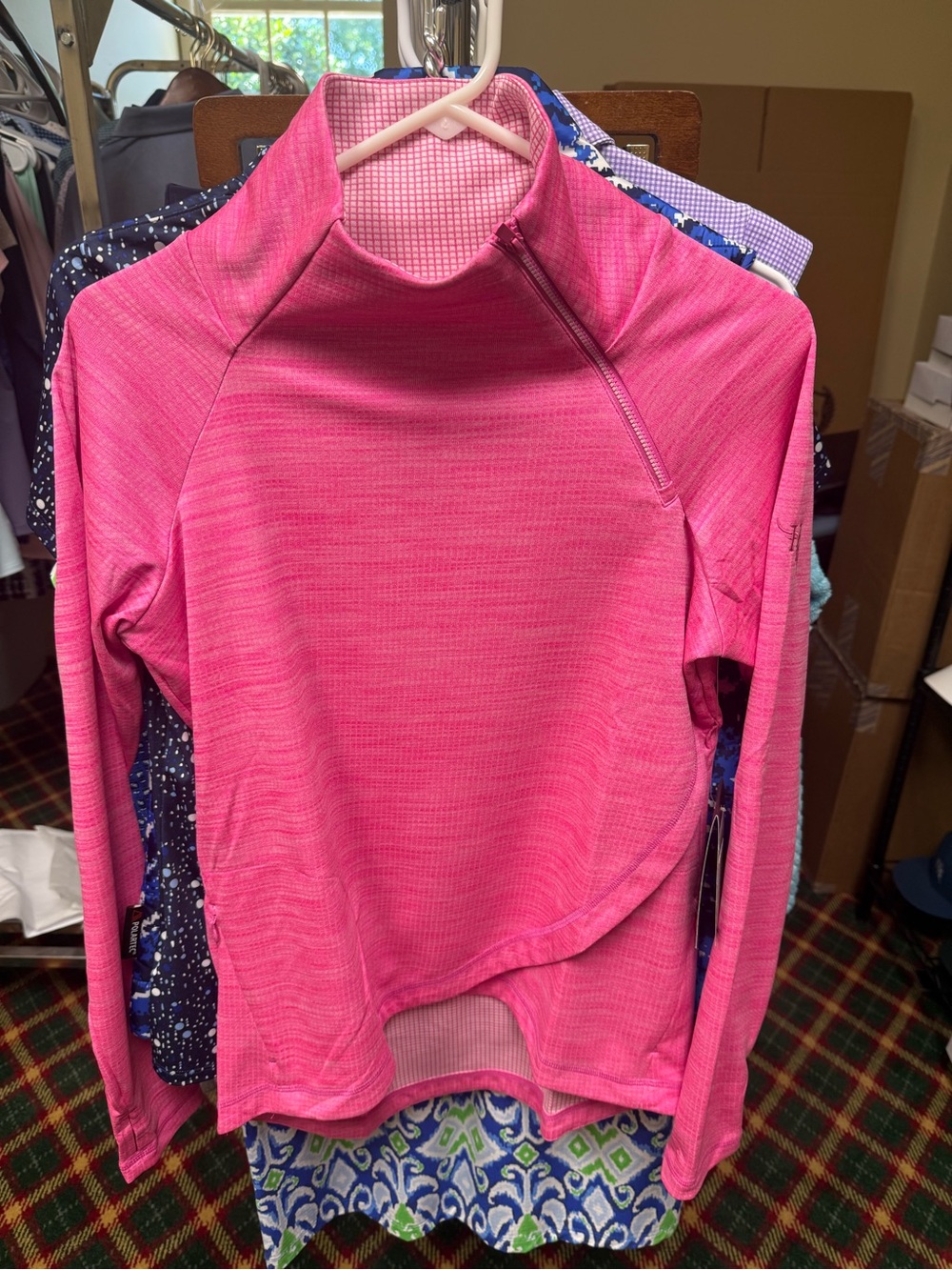 IBKUL Hot Pink Long-Sleeve warm top with Zip Neck